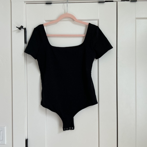 Express Body Contour Stretch Cotton Square Neck Bodysuit Black - size L - Picture 2 of 2